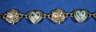 Antique Holy Mary Pray For Us Sterling Silver And Guilloche Enamel Bracelet