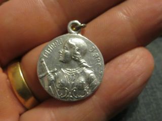 Antique French Medal/pendant: Armored Joan Of Arc & Saint Mary With Boychild