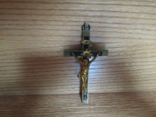 Vintage 5.  25 " Crucifix Christ On The Cross Gold Tone Metal On Real Ebony Wood