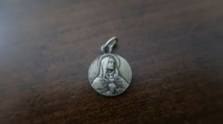 Antique Ap Sterling Silver Virgin Mary Religious Pendant Medal 1.  9cm