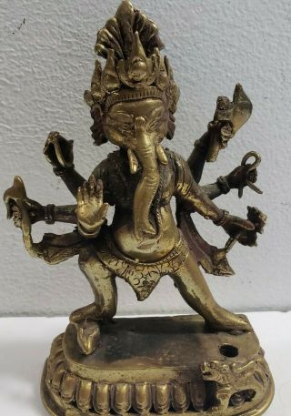 Vintage Hindu Ganesh Ganesha 6 1/2 " Brass Statue Idol Elephant Thailand