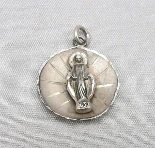 Vintage Sterling Silver Virgin Mary Religious Pendant Miraculous Medal Charm