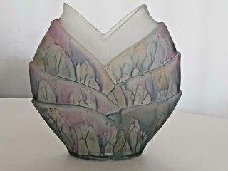 Vintage Vase Hand Painted Hebron Stained Glass Vintage Nouveau Art Glass Reuven