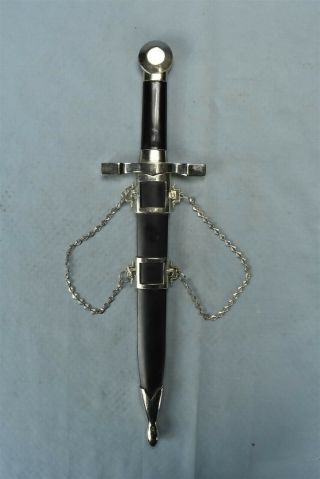 Ceremonial Wicca Dagger Knife In Black & Silver Sheath With Chains 00793