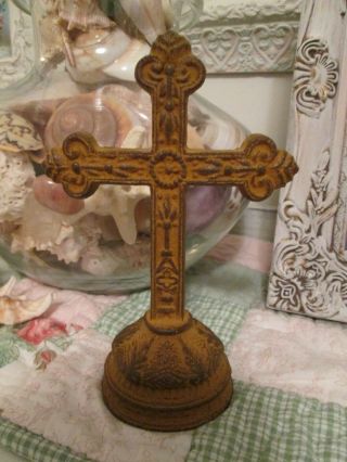 Vintage Cast Iron Cross On Pedastal Great Home Decor Or Grave Marker