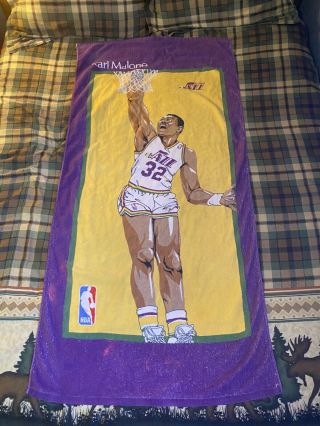 Vintage Karl Malone Utah Jazz Beach Towel 90s