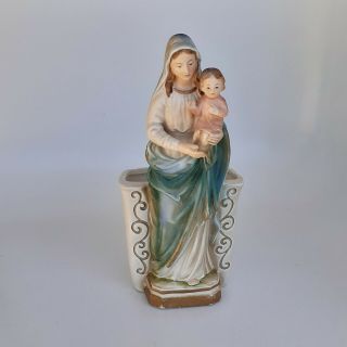 Virgin Mary Madonna With Baby Jesus Vintage Porcelain Napco Planter Vase Child