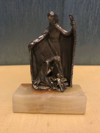 Vtg Holy Family Jesus Mary Joseph Pewter Statue On Stone Base Made In Italy