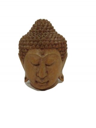 Carved Wooden Buddha Head Height 8 1/2”,  Width 7”,  Thickness 3 1/2”