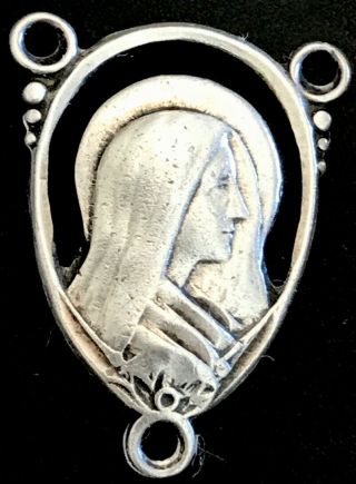 Vintage Catholic Mary & Sacred Heart Of Jesus Sterling Silver Rosary Centerpiece