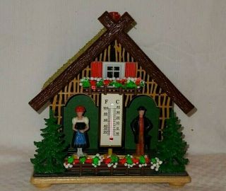 Vintage West Germany German Weather House Chalet Bambi Thermometer Barometer