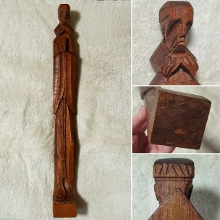 Vintage Carved Wood Praying Priest Monk Saint Religious Antique Wall Statue Art