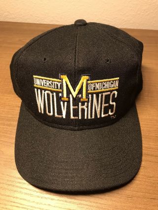 Vintage 90s Ncaa College University Of Michigan Wolverines Snap Back Hat Vtg