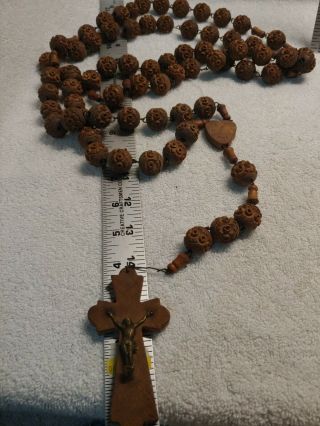 Vintage Large Wall Rosary With Wooden Beads And Crucifix - Estate Find