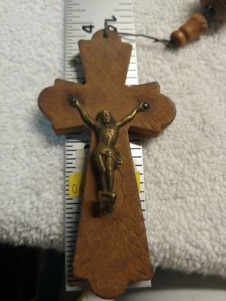 Vintage Large WALL ROSARY With Wooden Beads and Crucifix - estate find 2