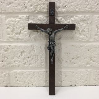 Vtg‼ Wooden & Plastic 8 " X 4 " Crucifix Cross Of Jesus Inri Holy Wall Art • Vguc‼