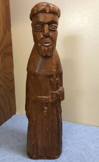 11 " Wood Carved Christian Friar Priest Monk Statue Figurine Holding Cross