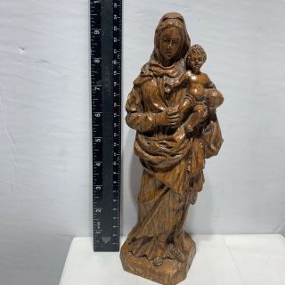 Vintage Carved Wood Figurine Mother And Child Mary Holding Baby Jesus Statue