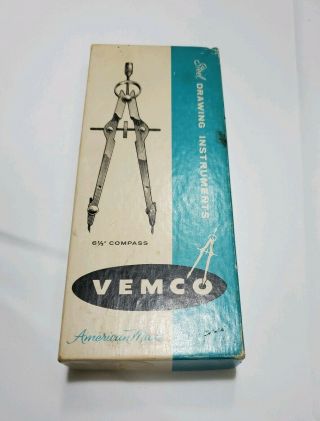 Vemco Stainless Steel Compass Yellow Dot 6 1/2 Inches Vintage With Box