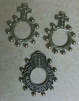 Vintage Catholic Pocket Rosary Rosaries Finger Ring Ave Maria Gratia Plena,  2