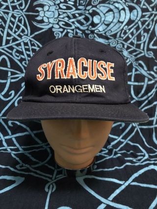 Vintage 1980s Syracuse Orangemen Navy Blue Twins Enterprise Snapback Cap Hat