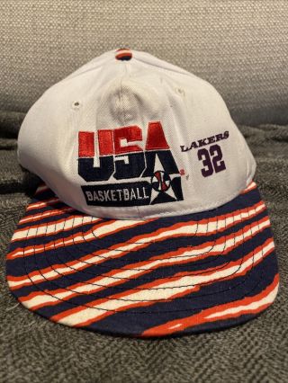 Vintage 1992 Usa Olympics Basketball Dream Team Magic Johnson 32 Hat Cap Lakers