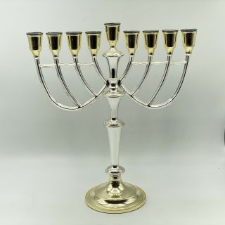 Vintage Menorah Silver & Gold Toned Metal With Removable Candle Cups 10.  5” X 12”
