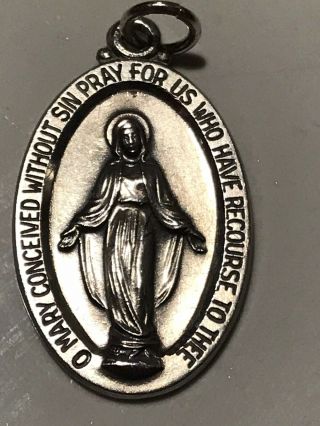 Vintage Miraculous Mary Pendant Charm Sterling Silver Bli