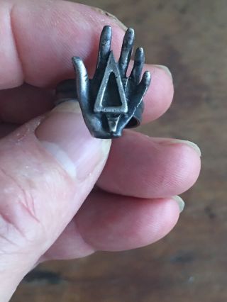 Mysterious Open Palm Tarot Fortune Teller Ring Hand W Double Triangles