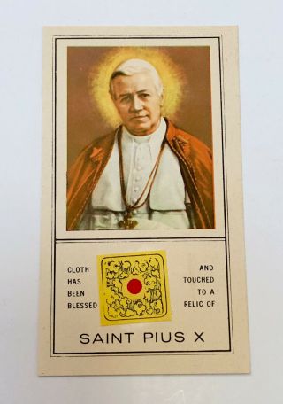 Vintage 1960’s Prayer Card With Pope Saint Pius X Relic Touched Cloth