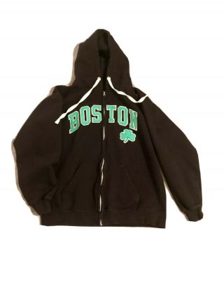 Boston Celtics Black Zip Up Hoodie Green Shamrock Size Medium Bay State Apparel