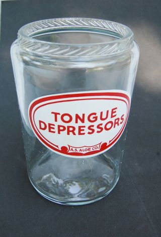 A.  S.  Aloe Co.  Tongue Depressors Glass Jar Doctor Office Vintage No Lid Medical
