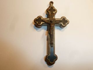 Antique Large Reliquary Holy Relic Secret Chamber Cross Crucifix 4 Inches Long
