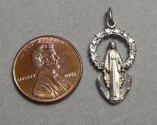 Old Creed Sterling Silver Catholic Medal Pendant Of Virgin Mary W Halo Of Stars