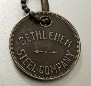 Vintage Tool Check Brass Tag: Bethlehem Steel Co (historic Factory Item)