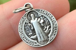 Small Catholic Religious Medal,  Saint Benedict,  Exorcism Sterling Silver,  13 Mm
