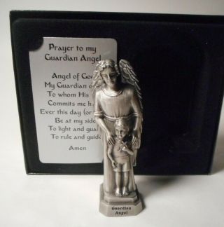 1995 Jeweled Cross Co.  - Pewter Guardian Angel Statue - In /w Prayer