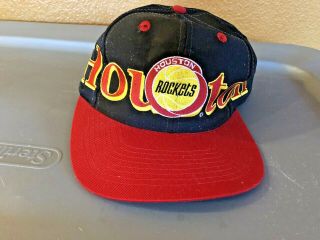 Vintage 90s Nba Houston Rockets Snapback Hat Cap Red/black Old Logo Rare