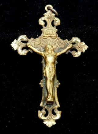 Vintage Antique Chapel Silver Filled Catholic Crucifix Cross Pendant Gold Wash