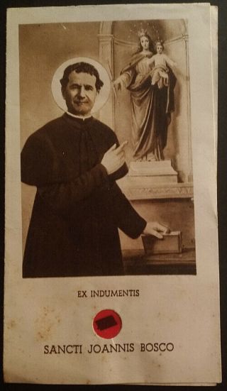Saint John Bosco Rare Antique Reliquary Holy Card With Relic