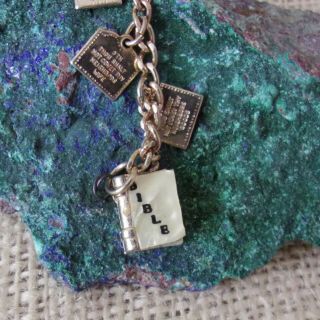 Ten Commandments bracelet gold tone charms chain Bible size 5.  5 3