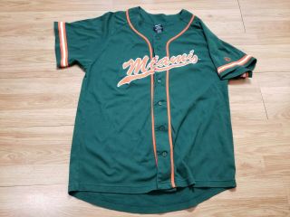Vintage Ncaa Sewn Starter Miami Hurricanes Baseball Jersey Green Orange Size L