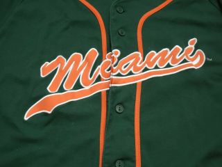 Vintage NCAA Sewn Starter Miami Hurricanes Baseball Jersey Green Orange Size L 2
