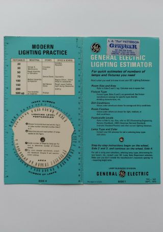 Vintage 1975 General Electric Lighting Estimator Wheels Chart Calculator