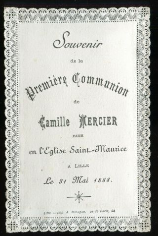 ANTIQUE LACE HOLY CARD GOLDENED COMMUNION DATED 1888 2