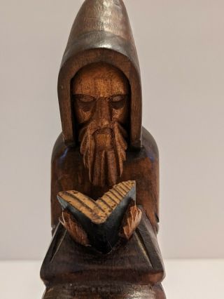 Vintage Wooden Carved Monk Priest Reading Book Seated Christian Folk Art Statue 2