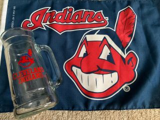 1995 Cleveland Indians Flag Emerson Usa Mlb And Peanut Glass Mug Chief Wahoo