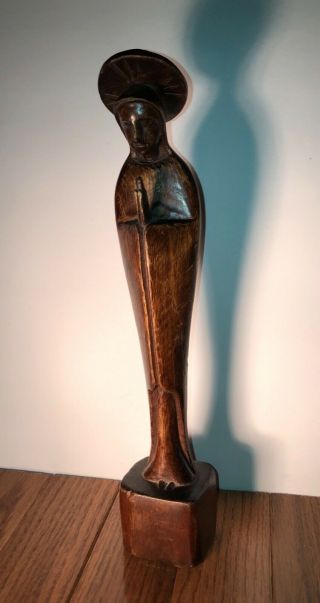 Vintage Praying Lady Mary Madonna Carved Wooden Statue Art Deco Mcm