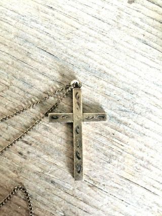 Vintage Brass Cross Chain Necklace Engraved
