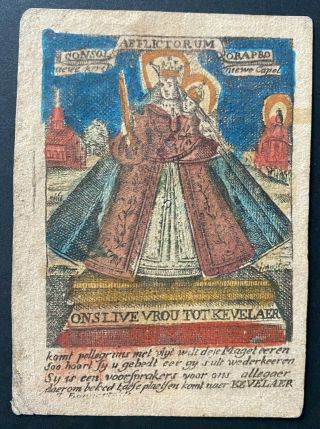 Engraving Antique 18th Century Holy Card Our Lady Mary Infant Jesus